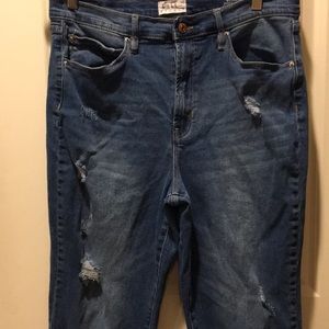 Nicole Miller-BOERUM HILL high rise distress straight jean raw hem women size 14